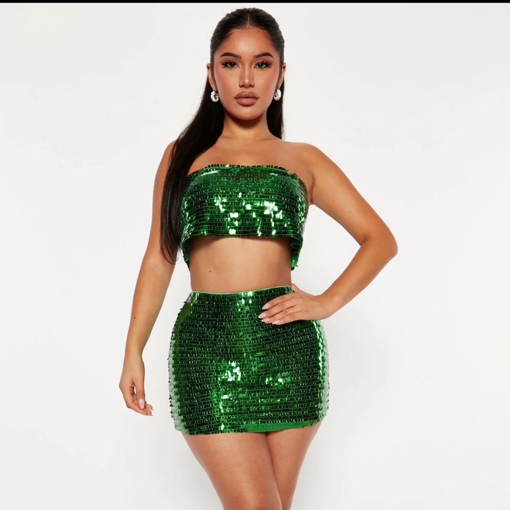 Fashion Nova Life of The Party Green Sequin set